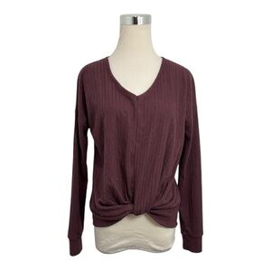 So Brand Women's XS Mauve Twist Bottom Waffle Knit Pullover Sweater Top Shirt
